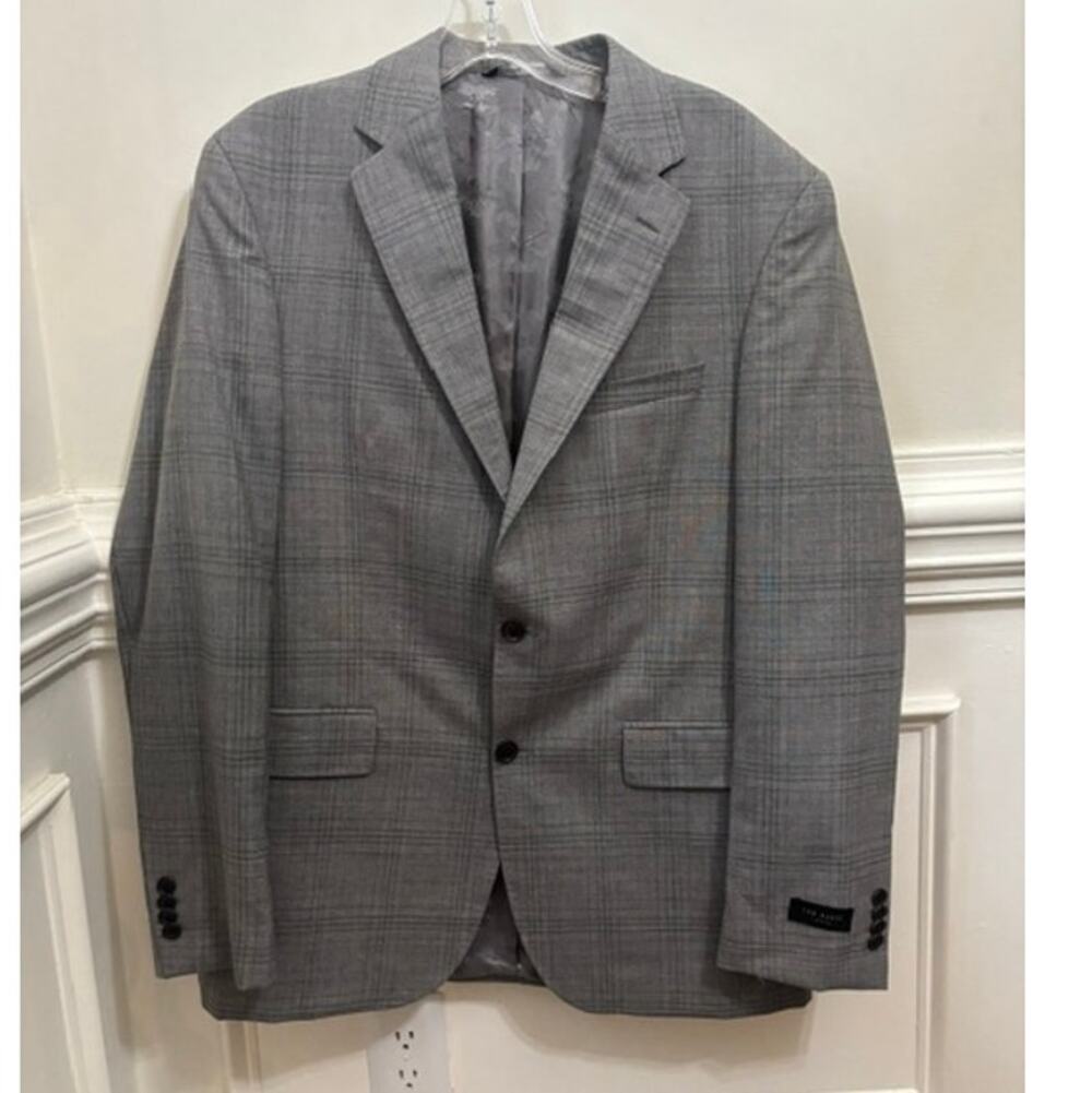 Ted Baker Sport Coat Suit Jacket Blazer Wool Silk Plaid Gray 2 Button 42R NEW